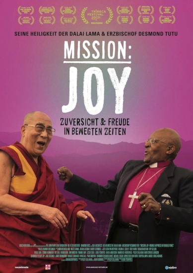 Filmplakat MISSION: JOY-Seine Heligkeit der Dalai Lama und Erzbischof Desmond Tutu.